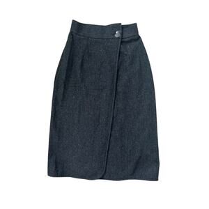 Vintage Wool Wrap Midi Skirt Asymmetrical Waist Preppy Heritage Classic Womens 8